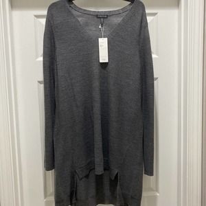 NWT Eileen Fisher V Neck Merino Wool Sweater Ash Charcoal Grey Size XL NEW
